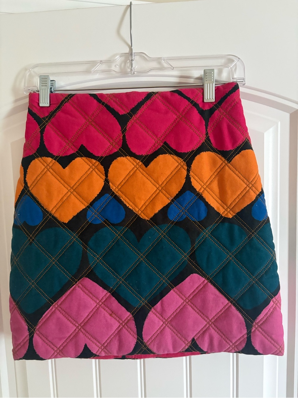 FARM Rio Quilted Heart Patchwork Mini Skirt - Pink, Orange, Teal, Blue, Black
